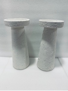 lot 4 image: Lot of 2 - New Opalhouse Terracotta 12 x 5 Candle Holder in Chalk White