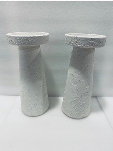 lot 5 image: Lot of 2 - New Opalhouse Terracotta 12 x 5 Candle Holder in Chalk White
