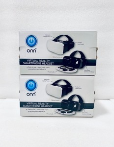 lot 10 image: Lot of 2 - Onn Virtual Reality Smartphone Headset for iPhone, Samsung and other Smartphone Screens up to 6 Model-ONA17VR001 in White