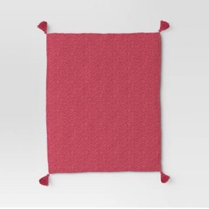 lot 32 image: New Threshold Quality & Design Throw Blanket with Tassels 50 x 60 in Pink, Standard 100, Model-0551