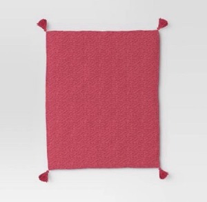 lot 35 image: New Threshold Quality & Design Throw Blanket with Tassels 50 x 60 in Pink, Standard 100, Model-0551