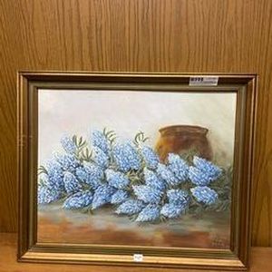 lot 87 image: blue flowers by B. Russell painting