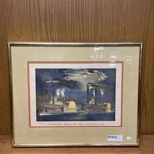 lot 102 image: Currier & Ives Midnight Race On The Mississippi