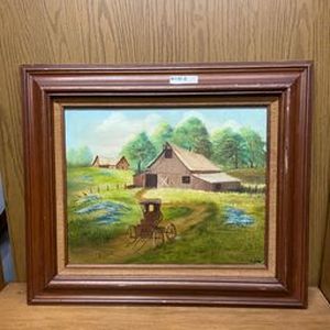 lot 103 image: country farm oil painting vintage