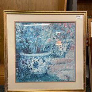 lot 121 image: large floral framed painting