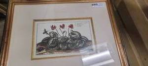 lot 76 image: flower print in gold frame