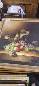 lot 156 image: fruit painting in gold frame