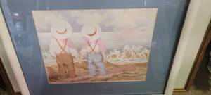 lot 158 image: Kids on beach watercolor signed and numbered  by J. Eaton