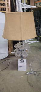 lot 188 image: lamp with marble base and glass flowers and burlap shade