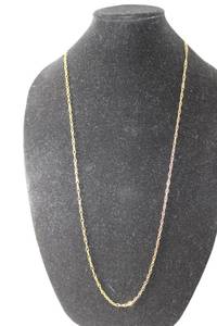lot 56 image: Jewelry 14K yellow gold Italian fancy parallel chain necklace. Marked 14K Italy 36L