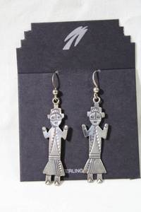 lot 82 image: Jewelry Sterling Silver Navajo figural character earrings. French ear wire. Marked M. Willie Sterling. Approx 2.5L (Willie Family - Navajo, circa 1960s)