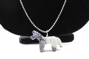 lot 92 image: Jewelry Sterling Silver hexagonal square bead necklace with stone Agate horse fetish pendant. Marked 925 Made in Italy Milor 38L