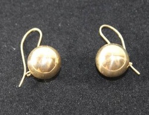 lot 172 image: Jewelry 14K yellow gold large ball earrings with French ear wire. Marked 14K JCM. Approx. .75L