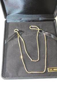 lot 176 image: Jewelry 14K yellow gold Italian box chain necklace. Marked 14K Italy JCM. 23L