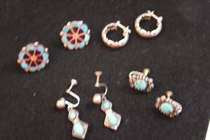 lot 468 image: (4) Sterling Silver and Turquoise earrings. Varying ages and styles. All marked sterling or 925