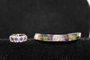 lot 494 image: Sterling Silver Serpentine bracelet. Marked 925 Italy and Sterling Amethyst ring. Marked 925. Size 6