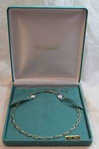 lot 448 image: 14K yellow gold fancy link necklace. Marked 14K Italy EG. (Eterna Gold). In box. 16L w 2 extender chain.