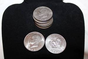 lot 202 image: Coins (10) 1972 Eisenhower Dollar Coins. Bid is times the quantity
