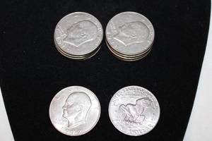 lot 203 image: Coins (10) 1972 Eisenhower Dollar Coins. Bid is times the quantity