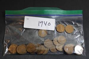 lot 217 image: Coins (36) Wheat Pennies - 1940