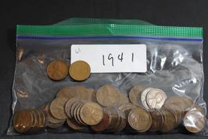 lot 218 image: Coins (61) Wheat Pennies - 1941