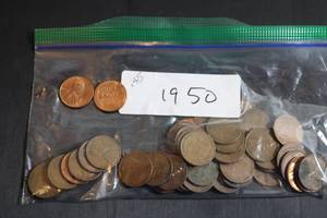 lot 226 image: Coins (45) Wheat Pennies - 1950
