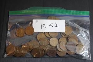 lot 228 image: Coins (50) Wheat Pennies - 1952