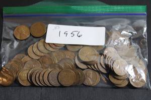 lot 232 image: Coins (83) Wheat Pennies - 1956