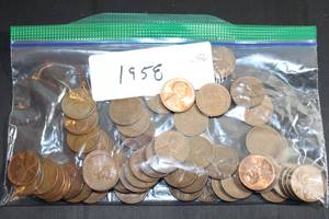 lot 234 image: Coins (56) Wheat Pennies - 1958