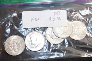 lot 237 image: Coins (5) 1964 Kennedy Half Dollars