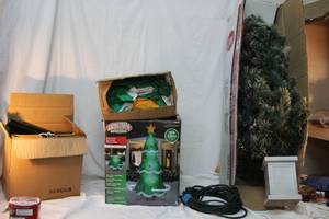 lot 276 image: Inflatable Christmas Trees, Small Flocked Tree Decorations