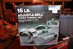 lot 104 image: 16 Lb. Adjust-a-bell Chrome dumbbell set