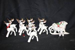 lot 563 image: Home Decor Christmas Decorations Twin Winton Ceramics SantaSleighReindeer set