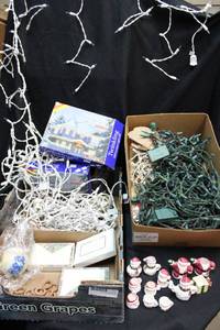 lot 262 image: Housewares Icicle lights, Mini Santa and snowman cup set, Bluebonnet ornament, travel notecards