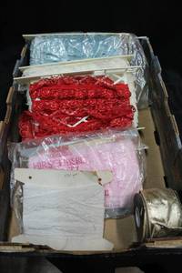 lot 502 image: White and color lace ribbon, Gold happy holidays ribbon