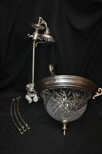 lot 107 image: Cut glass ceiling fixture (see red solo cup for size comparison)