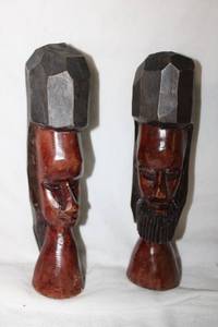 lot 121 image: Hand carved man and woman figures approx. 8 tall