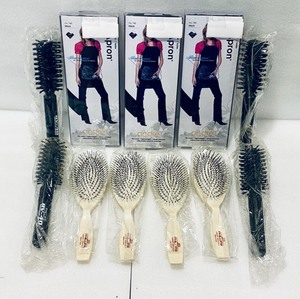 lot 12 image: Lot of 11 - New Hair Brushes & iAprons - (4) Phillips RV-40 Reinforced Bristle in Black, (4) Phillips Light Touch-I in White & (3) Andre iApron in Black