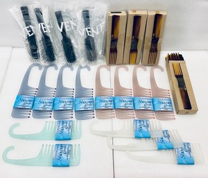 lot 23 image: Lot of 65 - New Hair Combs & Brushes - (4) Vent Brush - Black, (48) Mebco Thin Comb - Brown & (13) Shower Combs Jilbere de Paris