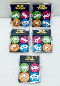 lot 63 image: Lot of 5 - New Space Invaders Magnets - 4 Pack - Pink, Green, Blue & Orange