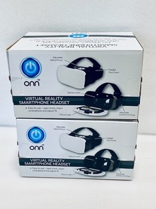 lot 77 image: Lot of 2 - Onn Virtual Reality Smartphone Headset for iPhone, Samsung & Other Smartphone Screens (up to 6) #ONA17VR001 - White & Blue