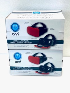lot 81 image: Lot of 2 - Onn Virtual Reality Smartphone Headset for iPhone, Samsung & Other Smartphone Screens (up to 6) #ONA17VR001 - White & Blue