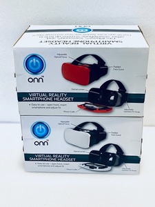 lot 82 image: Lot of 2 - Onn Virtual Reality Smartphone Headset for iPhone, Samsung & Other Smartphone Screens (up to 6) #ONA17VR001 - White & Blue