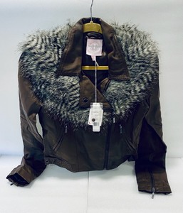 lot 93 image: New Other Romeo & Juliet Couture - Womens Moto Jacket #RJ26366 with Faux Fur Collar Size S - in Chestnut