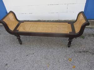 lot 3 image: Wood And Wicker Chinese Chippendale Style Window Seat  Bench