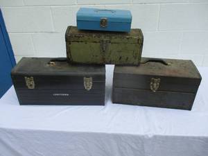 lot 37 image: 3- Metal Tool boxes - Each has some mixed tools and 1- empty Bernzomatic metal box