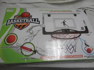 lot 10 image: Soeviee Large Indoor Basketball Hoops Game, On Door & Wall 23 X 16 Inch Board with 3 Balls & 2 Nylon Nets, Pump with Needle