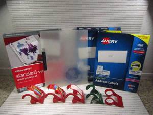 lot 76 image: Labels, sheet protectors, and tape rollers