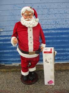 lot 5 image: Santa Claus, Life Size-(57-H) Santa Claus, Christmas Decoration-Talks and Sings-Lips Move, Needs TLC, And 4-Ft Tree