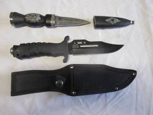lot 62 image: 2-Knifes, 1-Survivor #HK-1036-S Hunting Knife and 1-Hawaiian Style Dagger, 2 x Money